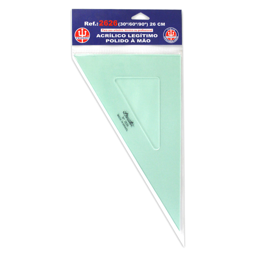 Esquadro Acrílico Trident 26cm sem Escalas - Ângulos 30° 60° 90° - Usinagem de Alta Precisão - Modelo 2626
