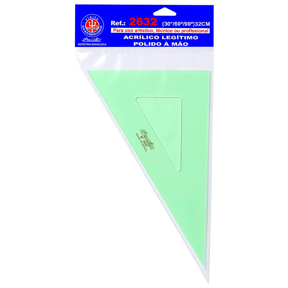 Esquadro Acrílico Trident 32cm sem Escalas - Ângulos 30° 60° 90° - Usinagem de Alta Precisão - Modelo 2632
