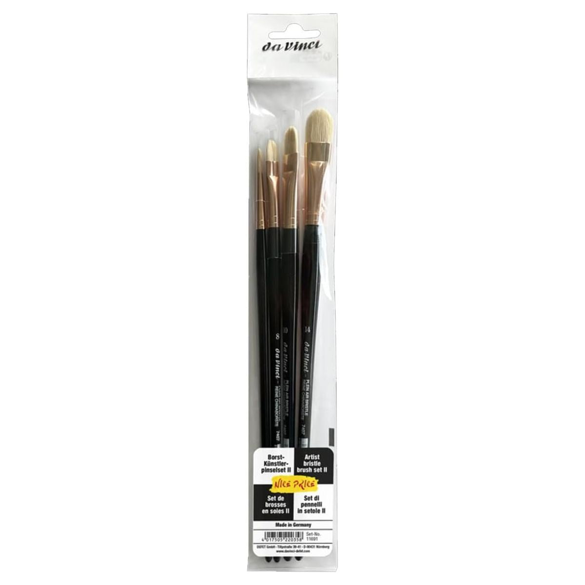 Kit Pincel da Vinci Cerdas Básicas Ii com 4 Unidades - Série 7407 e 7707 Língua de Gato e Redondo