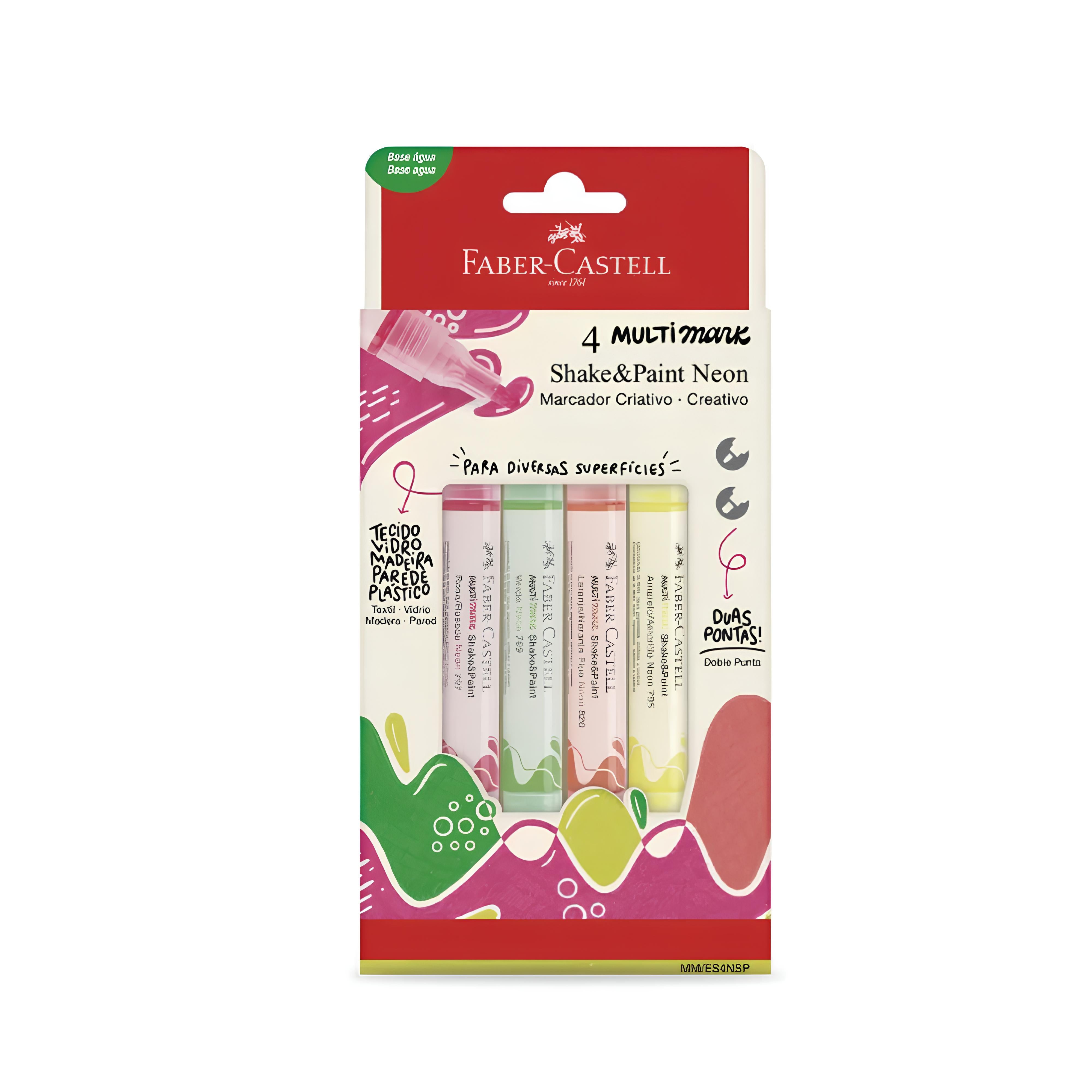 Marcador Permanente Multimark Shake&paint Ponta Dupla Neon com 4 Cores - Faber-castell Mm/es4nsp