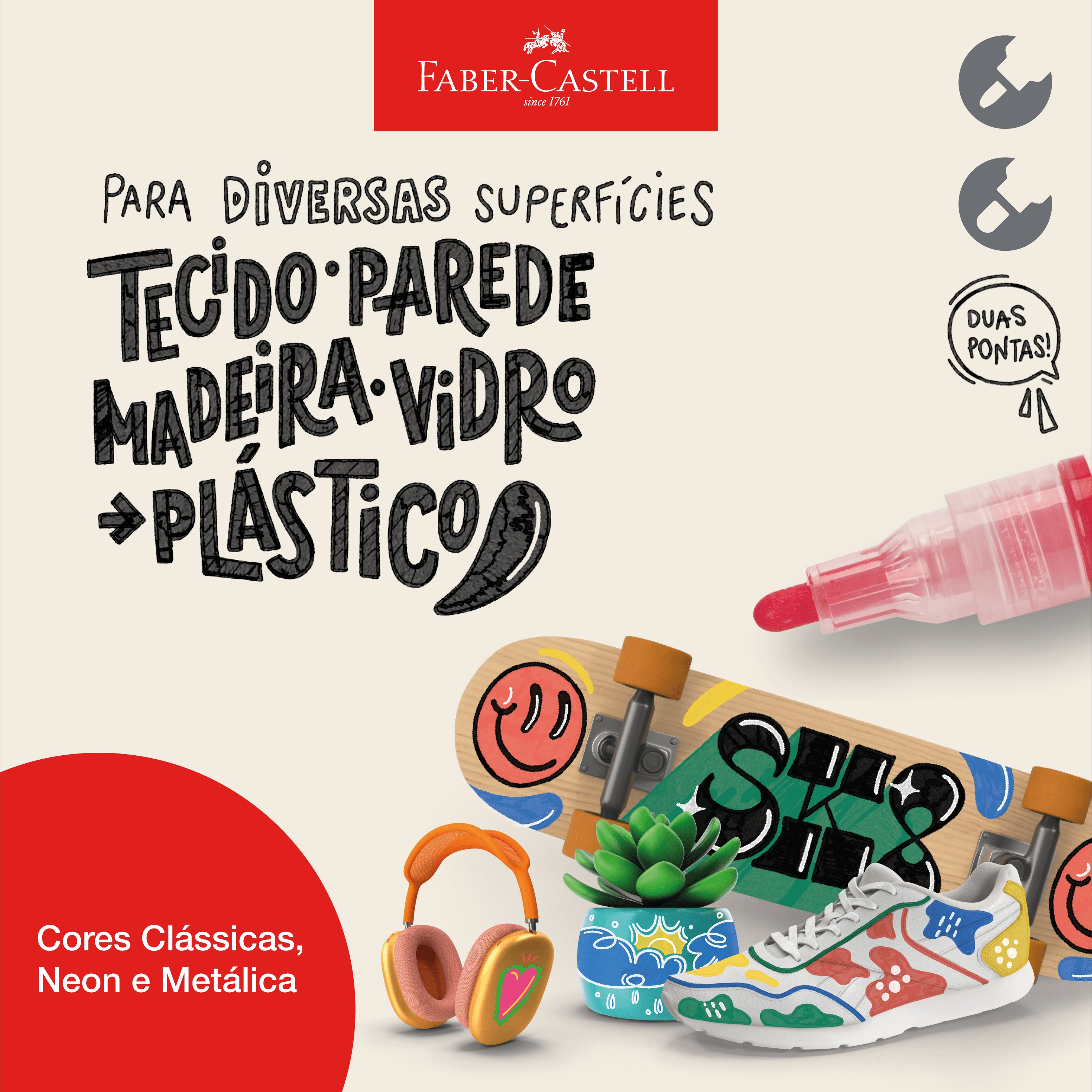 Marcador Permanente Multimark Shake&paint Ponta Dupla Neon com 4 Cores - Faber-castell Mm/es4nsp