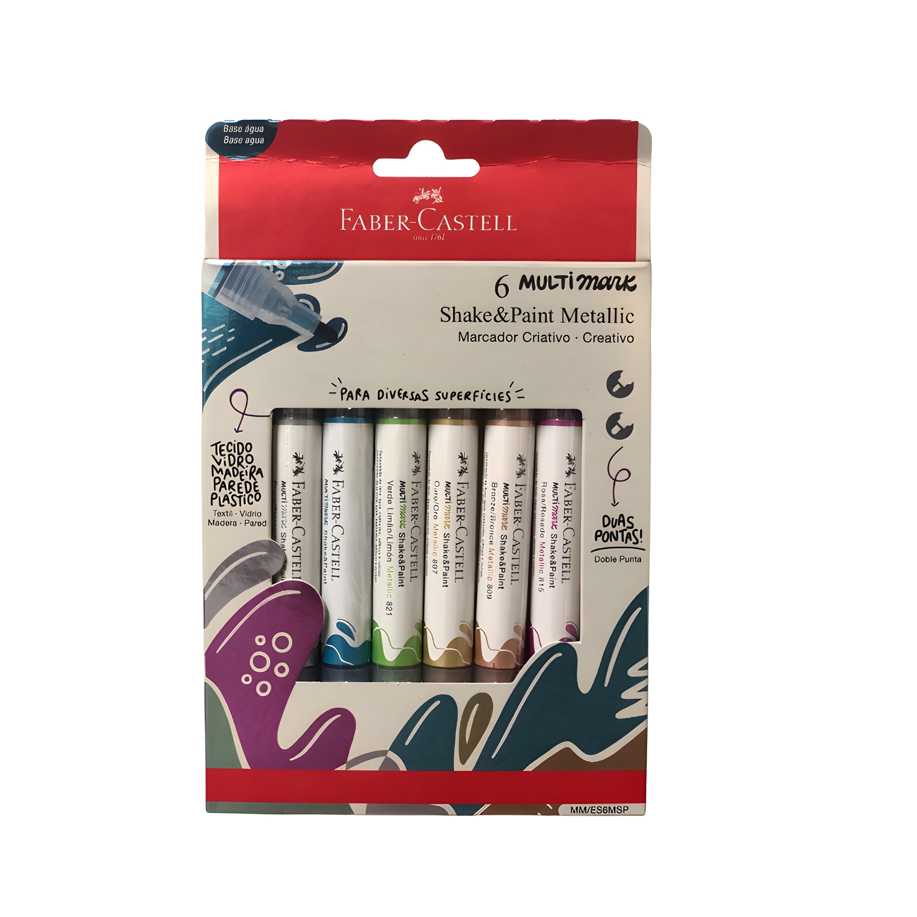 Marcador Permanente Multimark Shake&paint Ponta Dupla Metallic com 6 Cores - Faber-castell Mm/es6msp