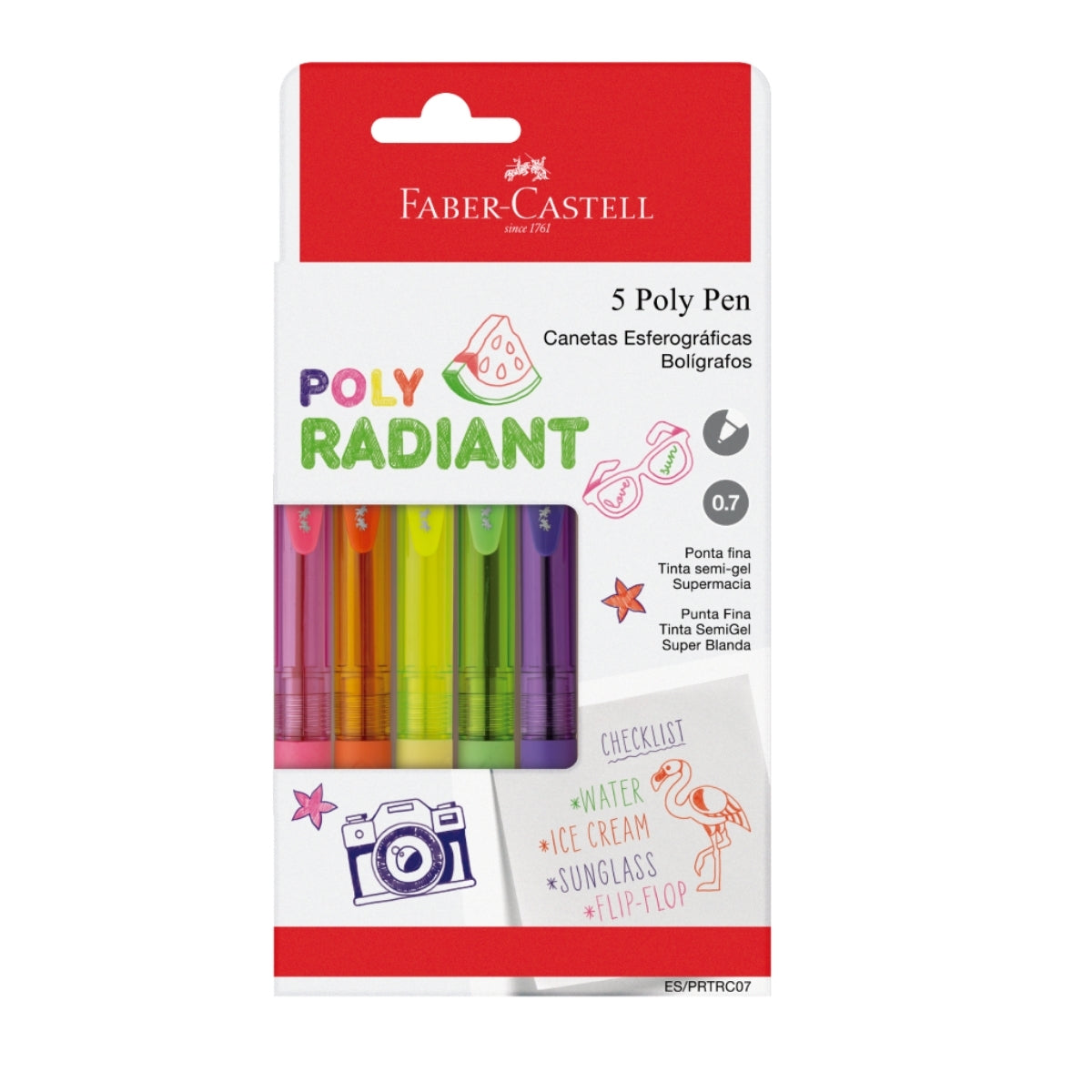 Caneta Esferográfica Retrátil Poly Radiant Colors 0,7mm com 5 Cores - Faber-castell Es/prtrc07