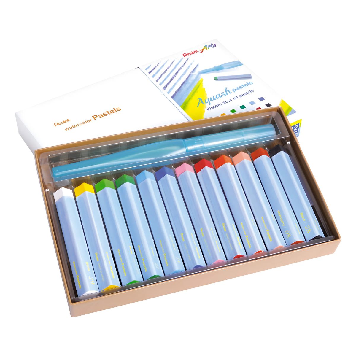 Estojo Giz Pastel Oleoso Aquarelavel Pentel com 12 Cores + Pincel
