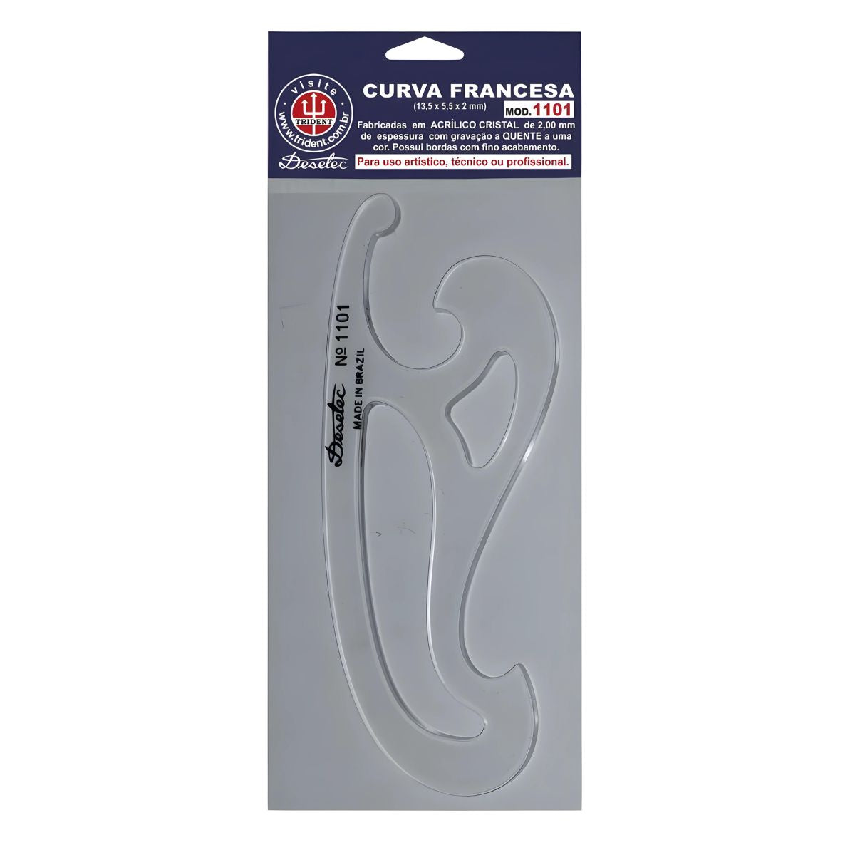Curva Francesa Acrílico 13,5x5,5 Cm Trident Modelo 1101 - Gabarito de Curvas para Desenho Técnico