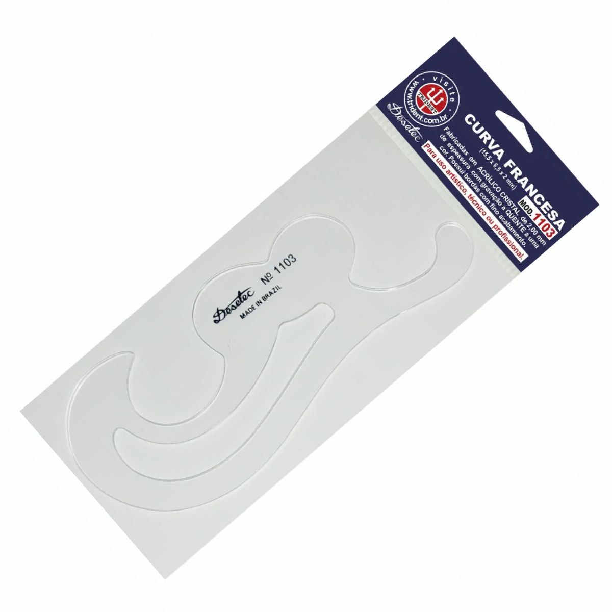 Curva Francesa Acrílico 15,5x6,5 Cm Trident Modelo 1103 - Gabarito de Curvas para Desenho Técnico