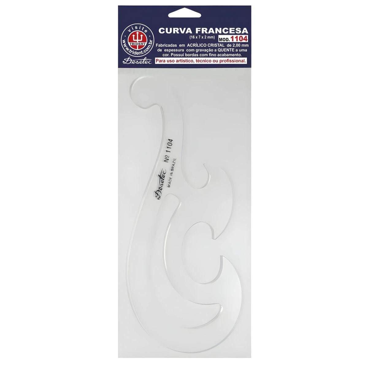 Curva Francesa Acrílico 16x7 Cm Trident Modelo 1104 - Gabarito de Curvas para Desenho Técnico