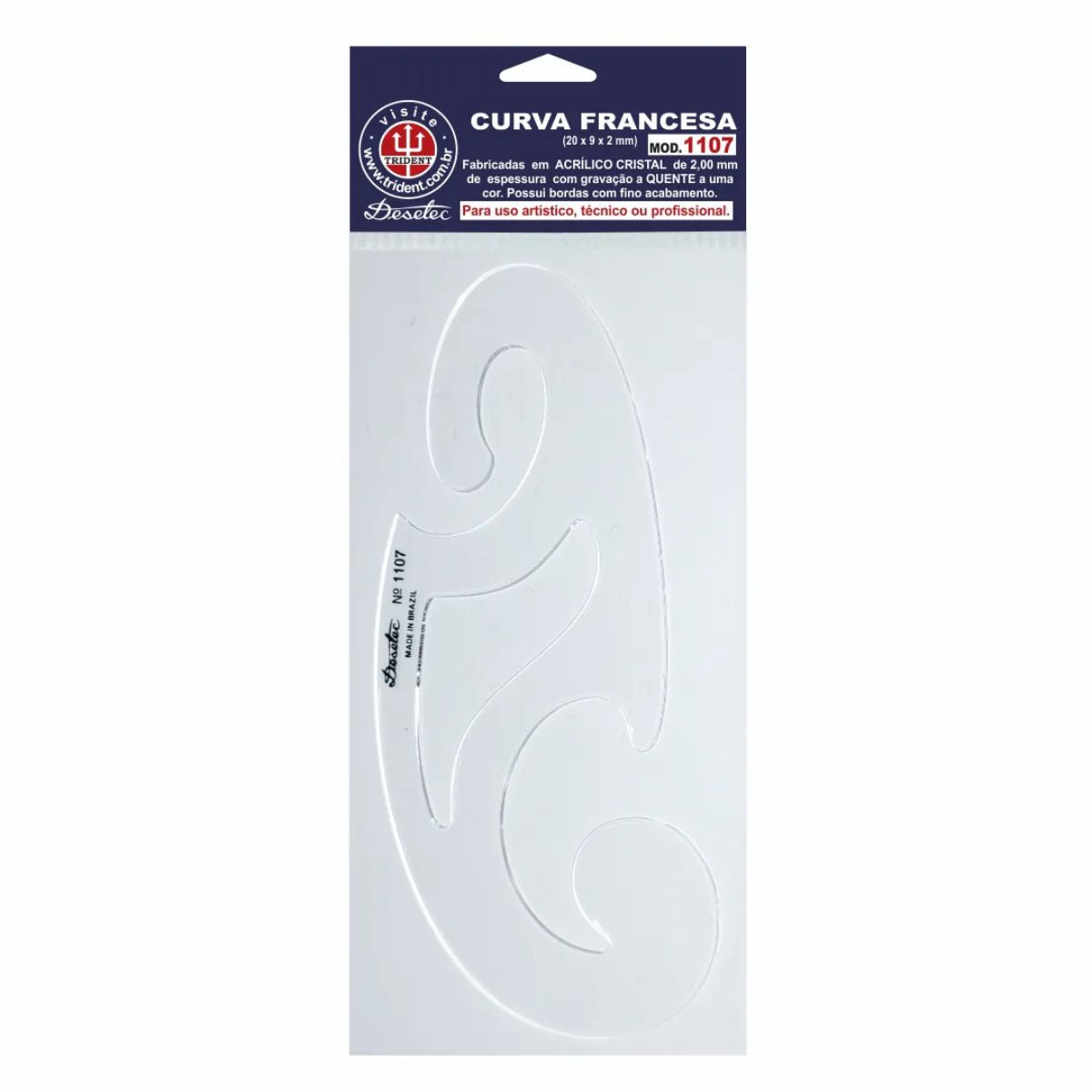 Curva Francesa Acrílico 20x9 Cm Trident Modelo 1107 - Gabarito de Curvas para Desenho Técnico