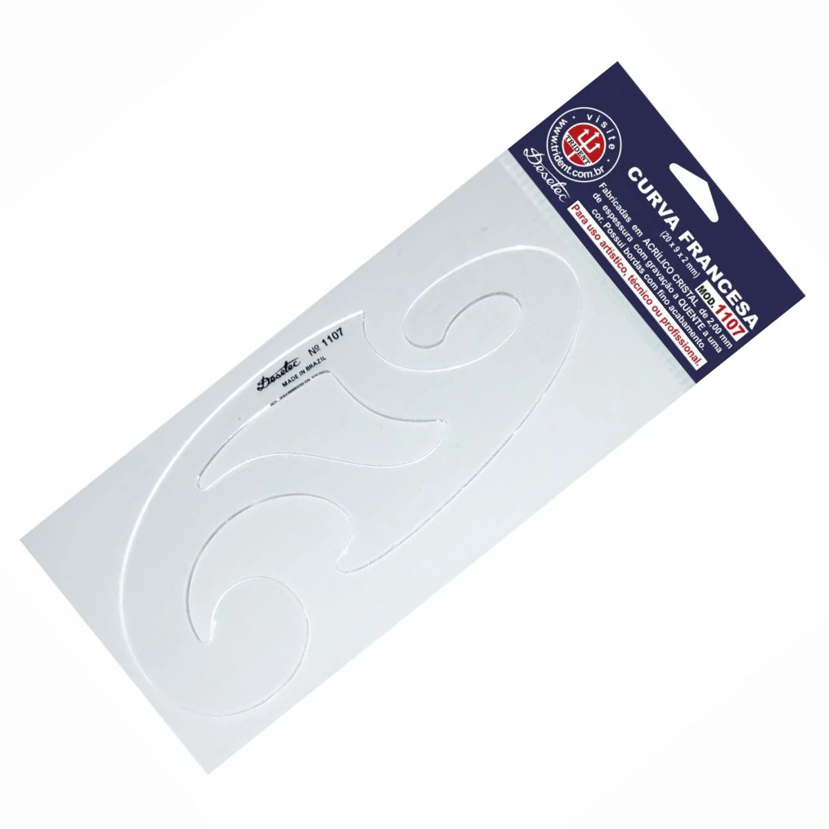 Curva Francesa Acrílico 20x9 Cm Trident Modelo 1107 - Gabarito de Curvas para Desenho Técnico