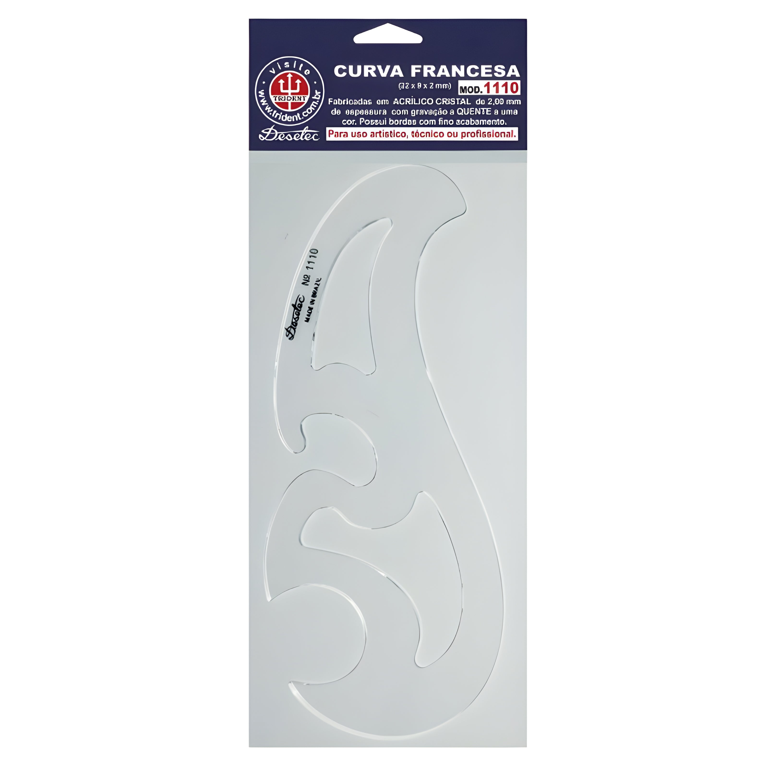 Curva Francesa Acrílico 22x9 Cm Trident Modelo 1110 - Gabarito de Curvas para Desenho Técnico