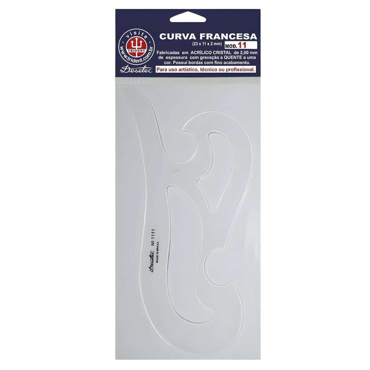 Curva Francesa Acrílico 23x11 Cm Trident Modelo 1111 - Gabarito de Curvas para Desenho Técnico