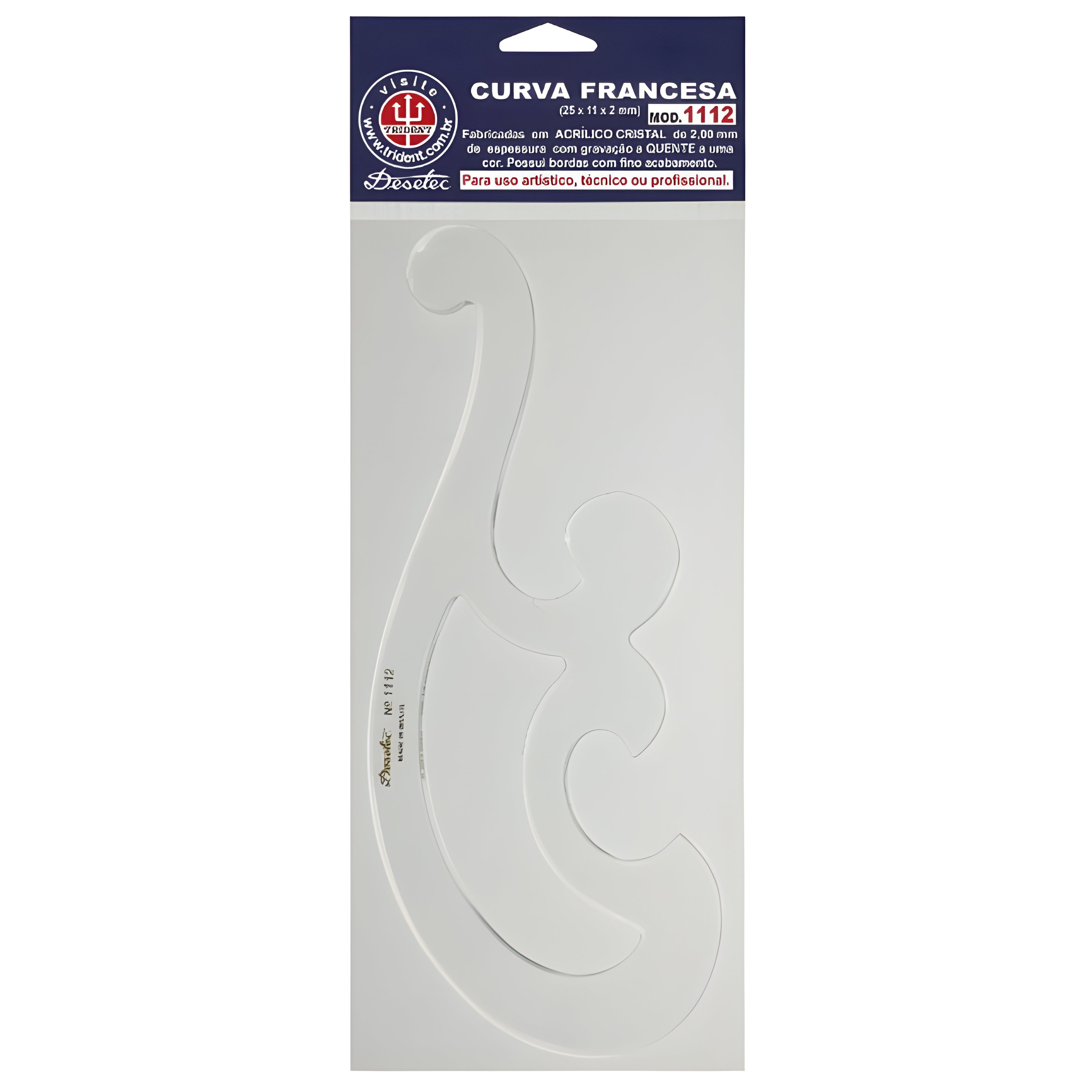 Curva Francesa Acrílico 25x11 Cm Trident Modelo 1112 - Gabarito de Curvas para Desenho Técnico
