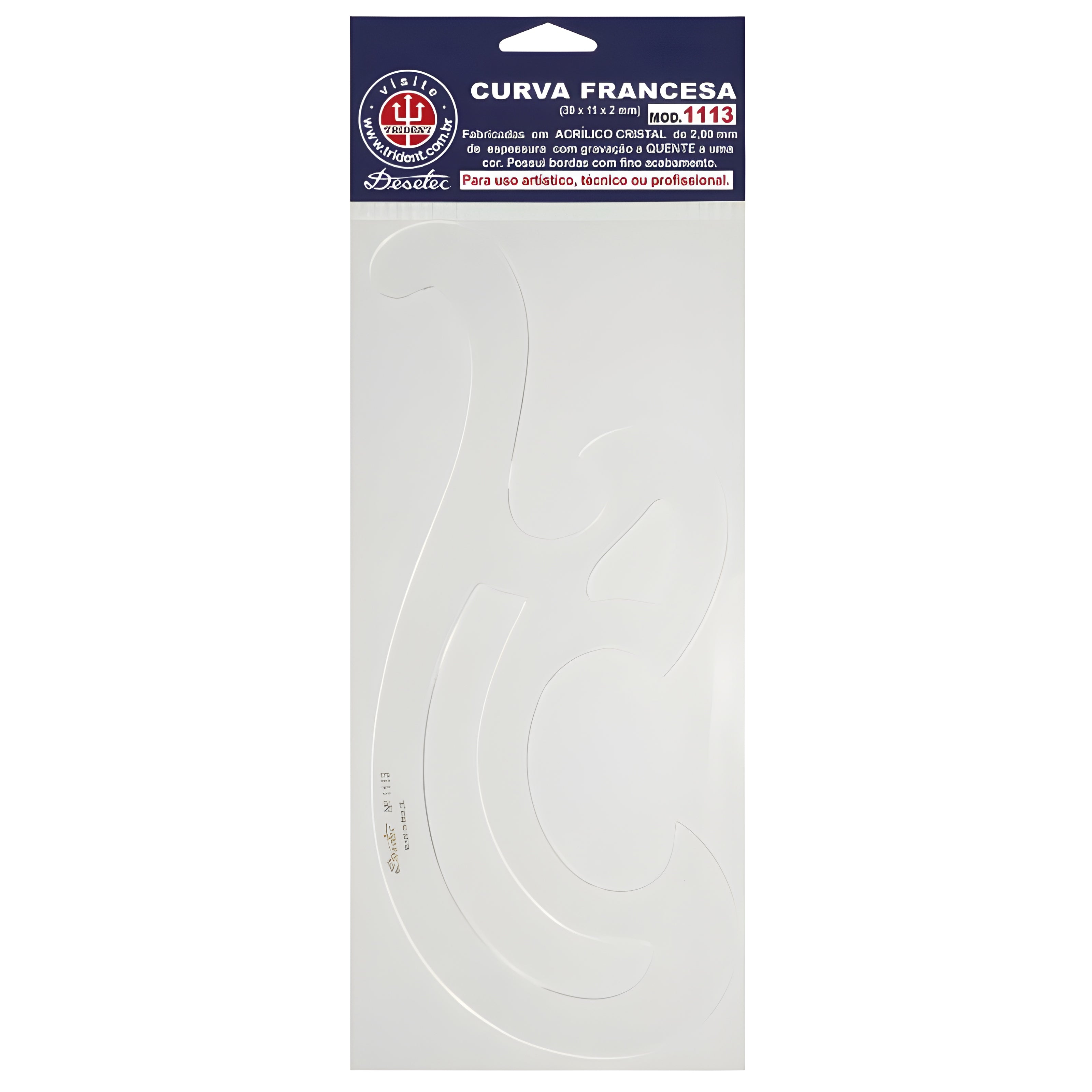 Curva Francesa Acrílico 30x11 Cm Trident Modelo 1113 - Gabarito de Curvas para Desenho Técnico
