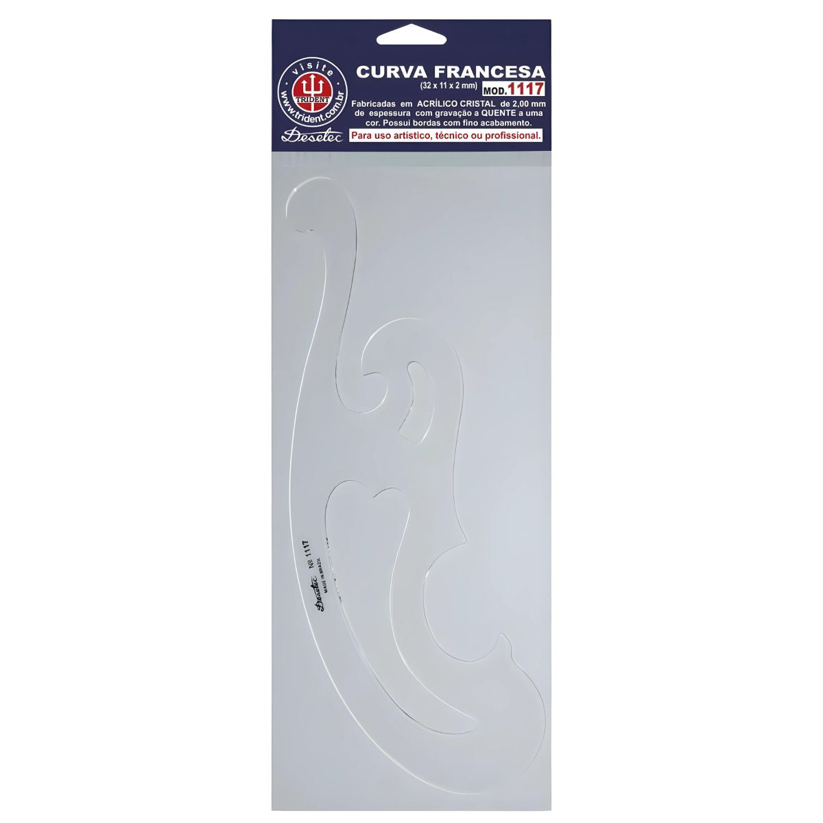Curva Francesa Acrílico 32x11 Cm Trident Modelo 1117 - Gabarito de Curvas para Desenho Técnico