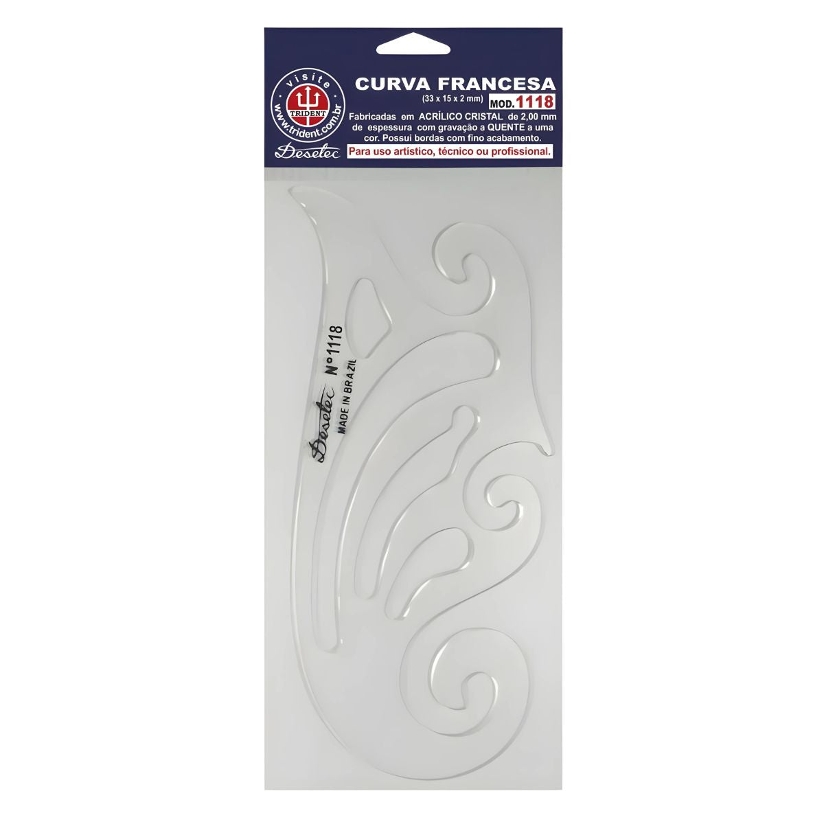 Curva Francesa Acrílico 33x15 Cm Trident Modelo 1118 - Gabarito de Curvas para Desenho Técnico