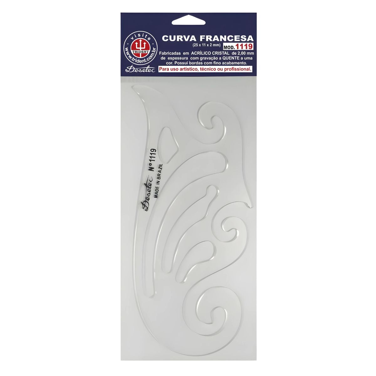 Curva Francesa Acrílico 25x15 Cm Trident Modelo 1119 - Gabarito de Curvas para Desenho Técnico
