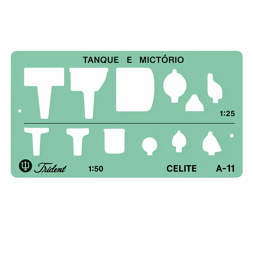 Gabarito Trident Arquitetura de Sanitários 13,5 X 7 Cm - Modelo A-11 com Tanques e Mictórios em Duas Escalas