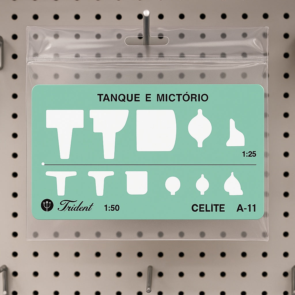 Gabarito Trident Arquitetura de Sanitários 13,5 X 7 Cm - Modelo A-11 com Tanques e Mictórios em Duas Escalas