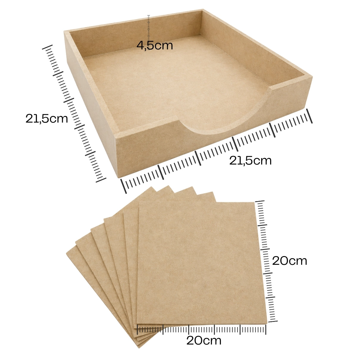 Descanso de Panela Mdf Cru 20x20x5cm com 6 Bases