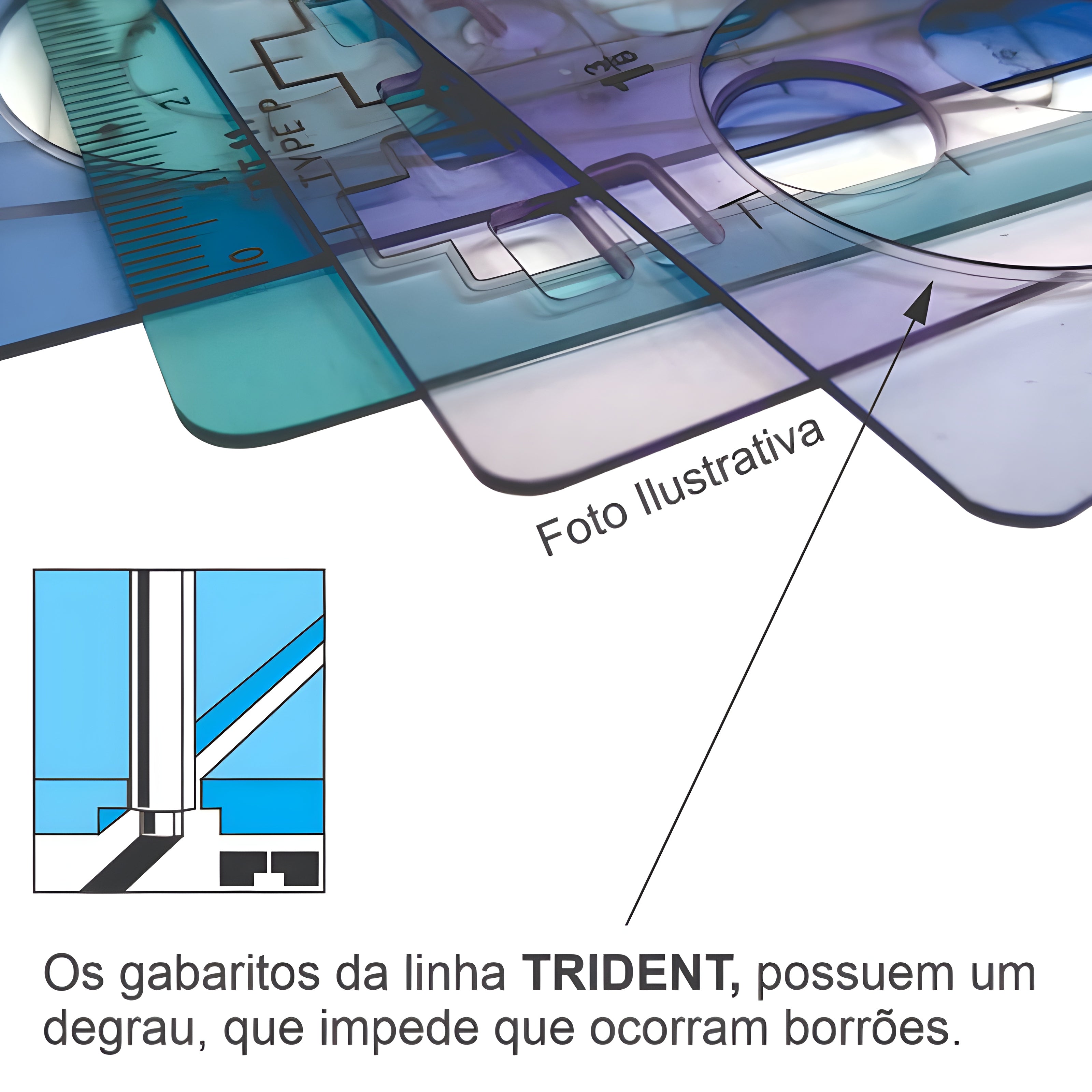 Gabarito Trident de Móveis e Sanitários Escala 1:100 18,5x6 Cm - Modelo A-4 em Acrílico com Gravação Rebaixada
