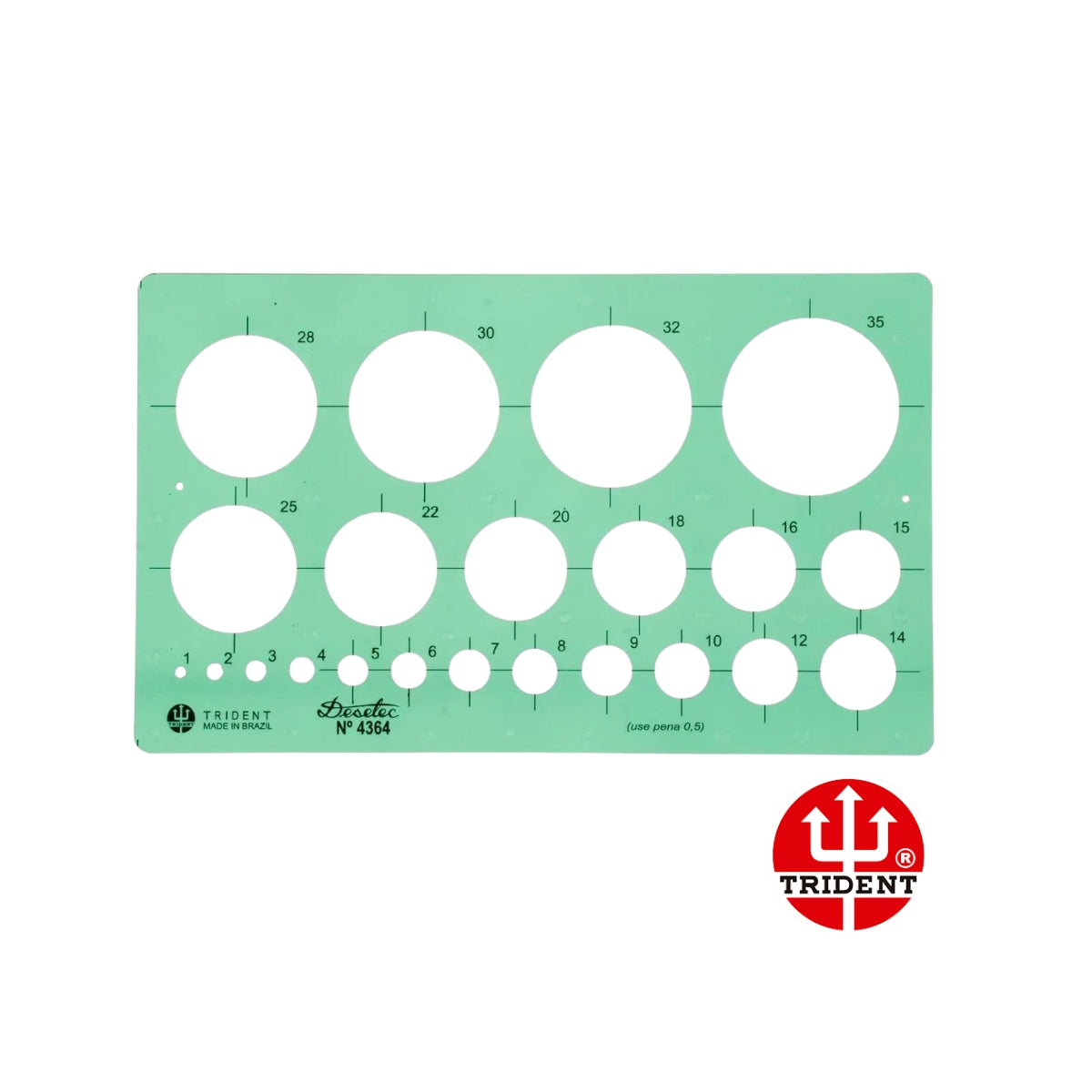 Gabarito Trident Circulógrafo 16 X 9,5 Cm - Modelo D-1 com 22 Círculos de 1 a 35 Mm
