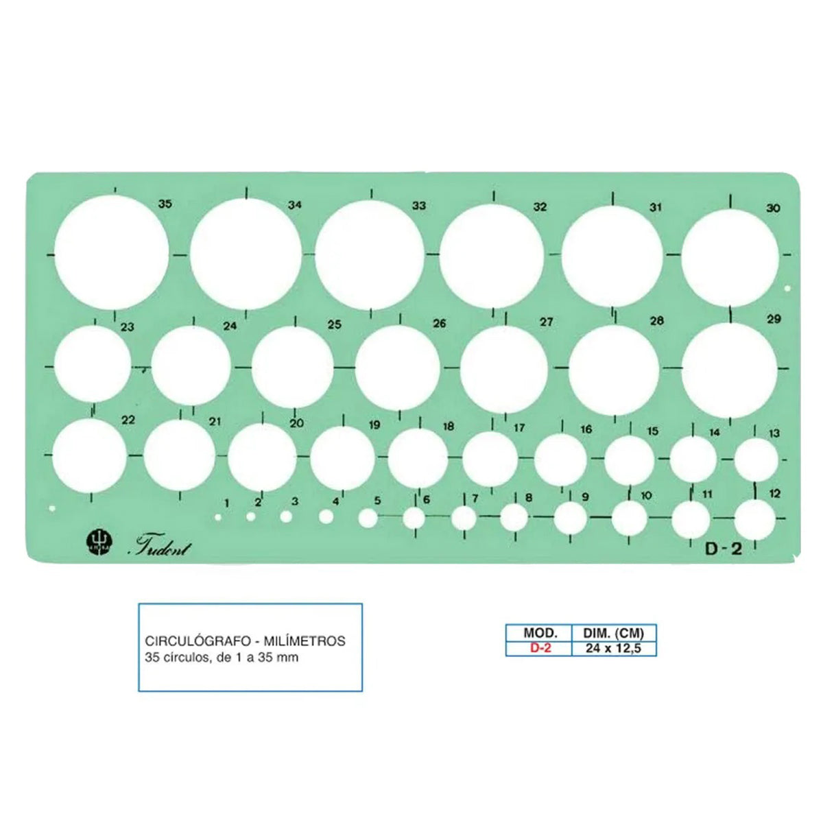 Gabarito Trident Circulógrafo 24 X 12,5 Cm - Modelo D-2 com 35 Círculos de 1 a 35 Mm