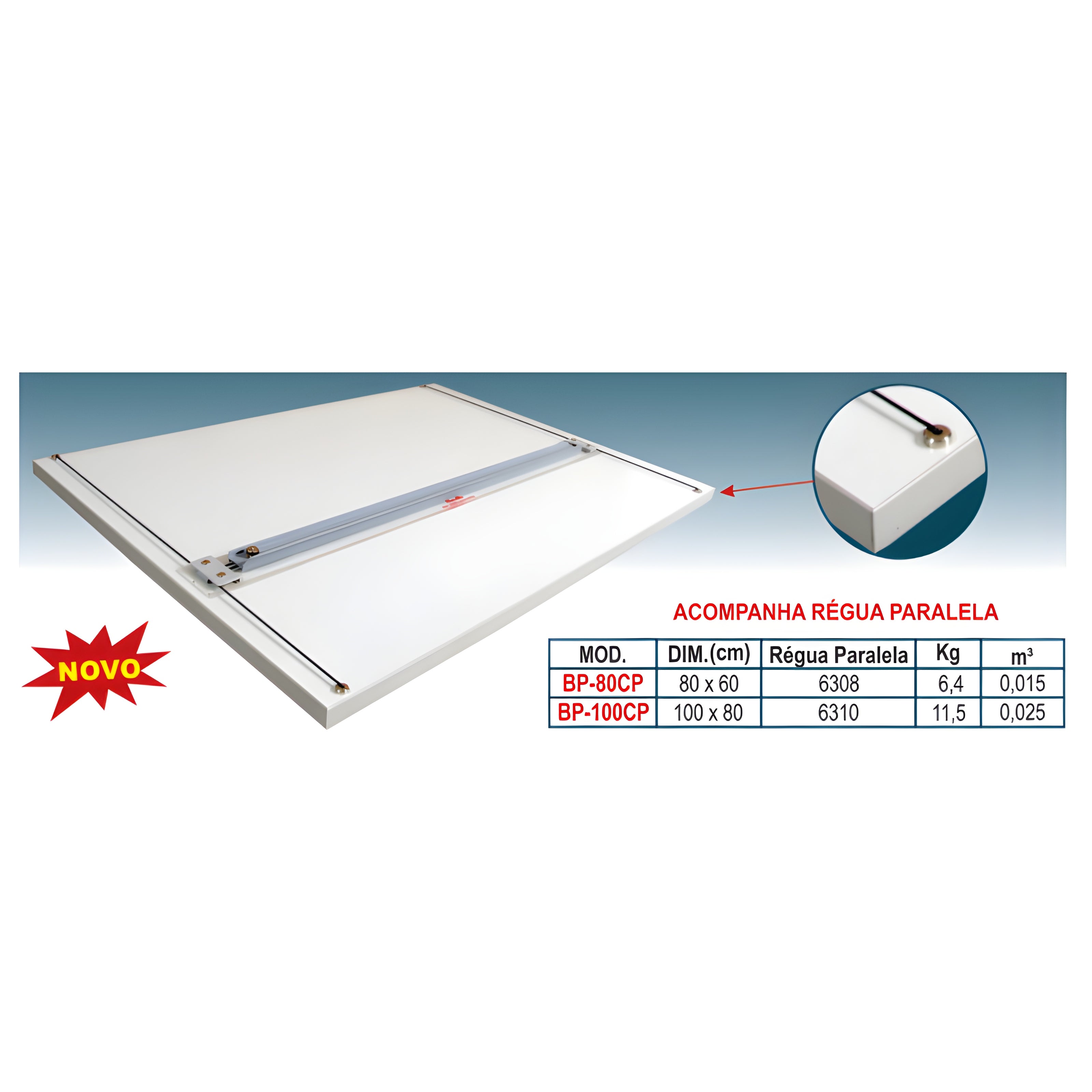 Prancheta com Régua Paralela Trident 100x80 Cm - Modelo Bp-100cp