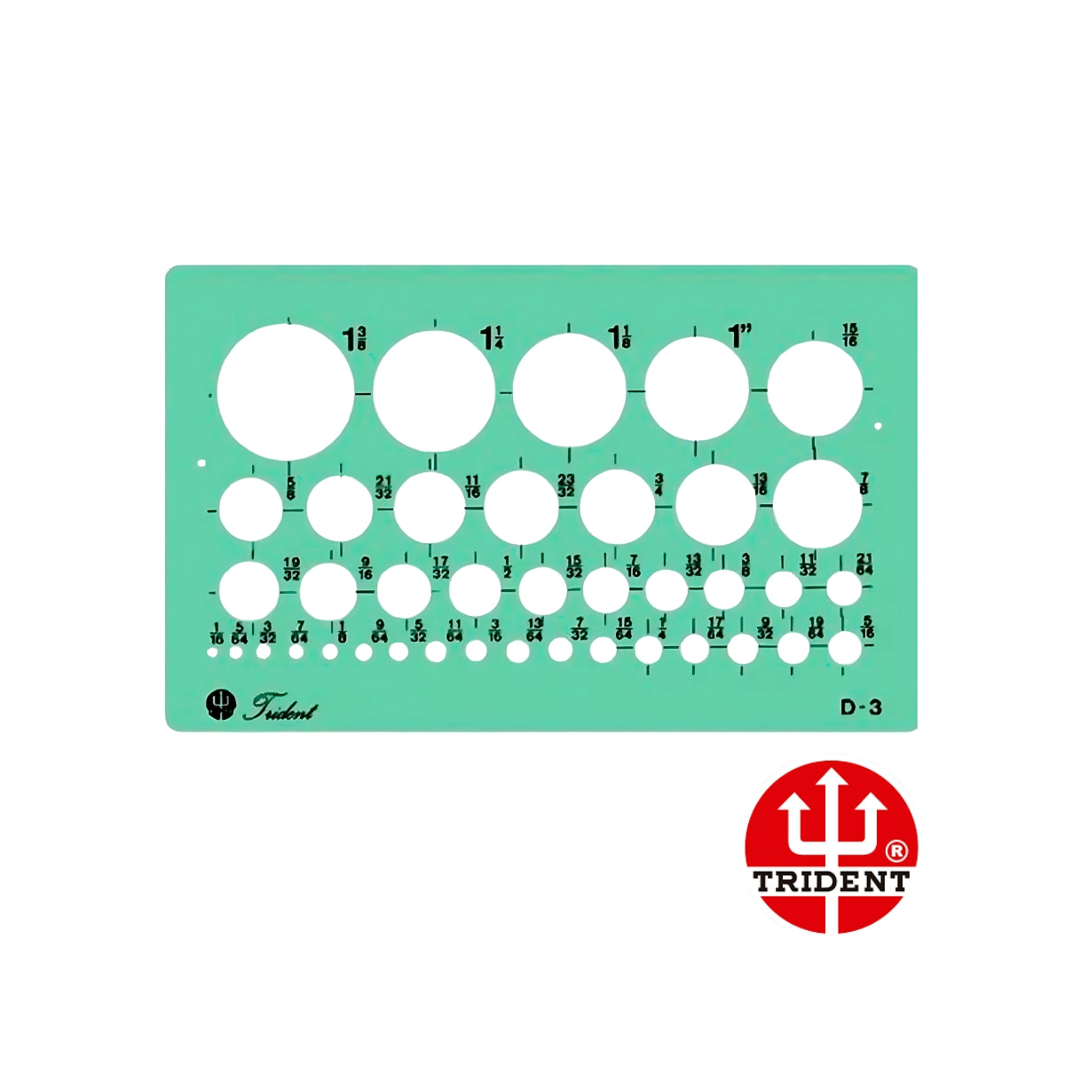 Gabarito Trident Circulógrafo 19 X 11 Cm - Modelo D-3 com 39 Círculos de 1/16 a 1 3/8 Polegadas
