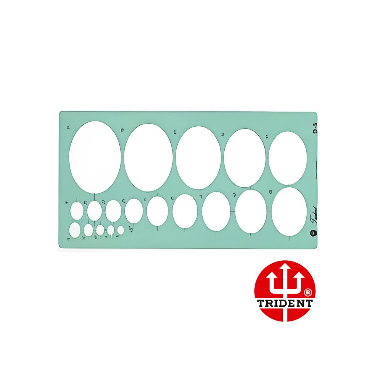 Gabarito Trident Elipses 27,5 X 14,5 Cm - Modelo D-5 com 19 Elipses de 8 a 75 Mm (45°)

