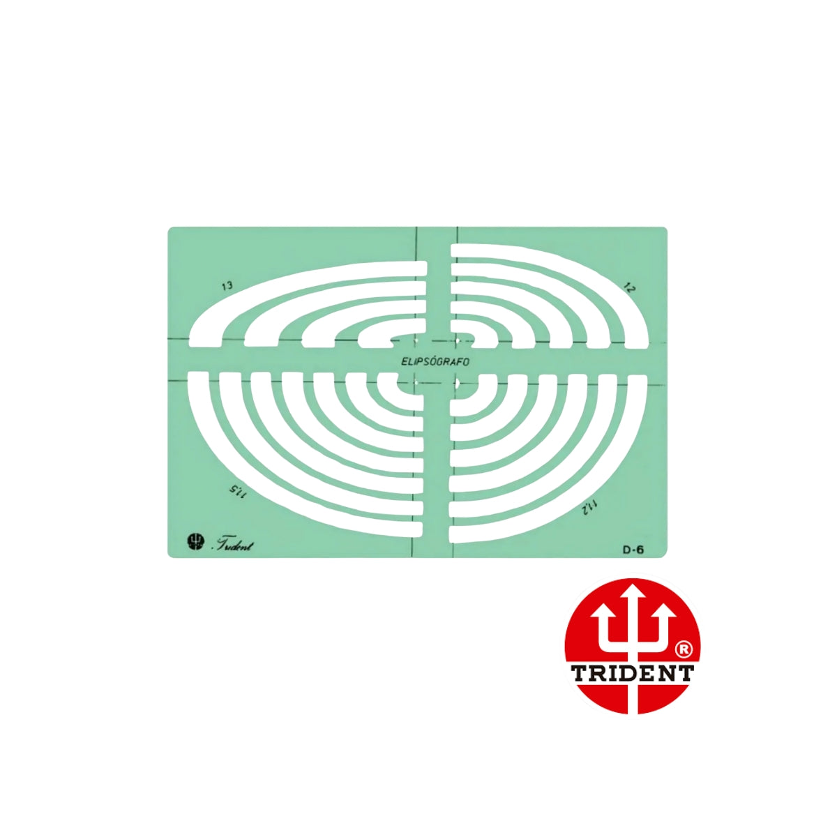 Gabarito Trident Elipsógrafo 24,5 X 16 Cm - Modelo D-6 com 44 Elipses até 215 Mm (60°, 45°, 30°, 20°)
