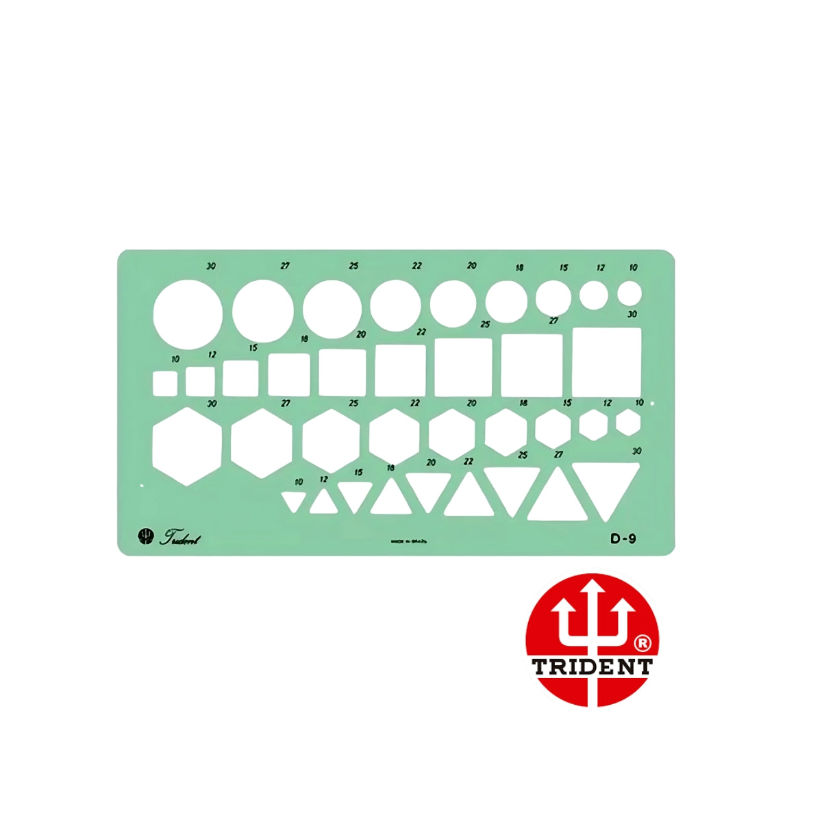 Gabarito Trident Combinado 17,5 X 18,5 Cm - Modelo D-9 com 31 Secções de Círculos de 10 a 90 Mm
