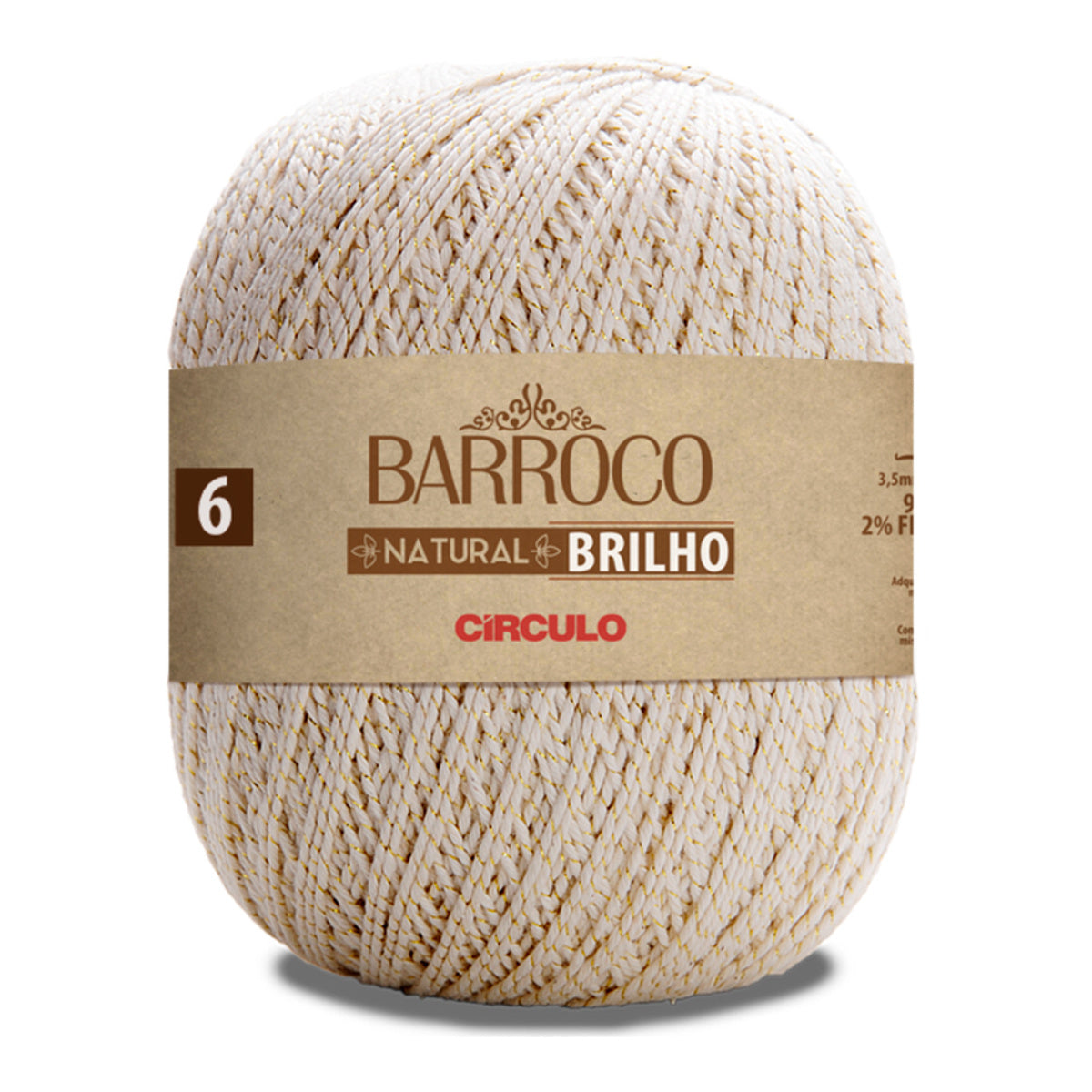 Barbante Barroco Natural Brilho Ouro 4/6 Algodão com Fibra Metalizada para Crochê Tricô e Artesanato 400g 433m Tex 922 - Círculo