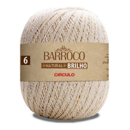 Barbante Barroco Natural Brilho Ouro 4/6 Algodão com Fibra Metalizada para Crochê Tricô e Artesanato 400g 433m Tex 922 - Círculo