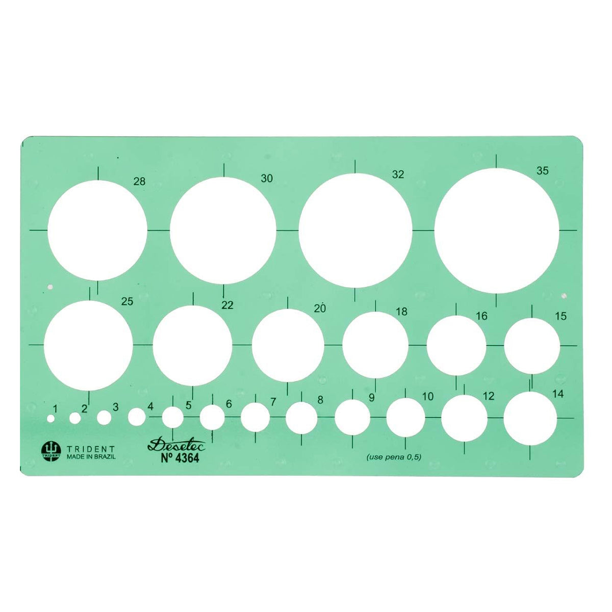 Gabarito Trident Desetec Círculos 16,5 X 10 Cm - Modelo 4364 com 22 Diâmetros e Ressalto para Tinta