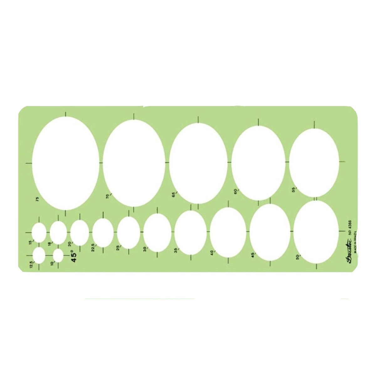 Gabarito Trident Desetec Elípses 27,5 X 13 Cm - Modelo 4366 com 17 Elípses de 45° e Ressalto para Tinta
