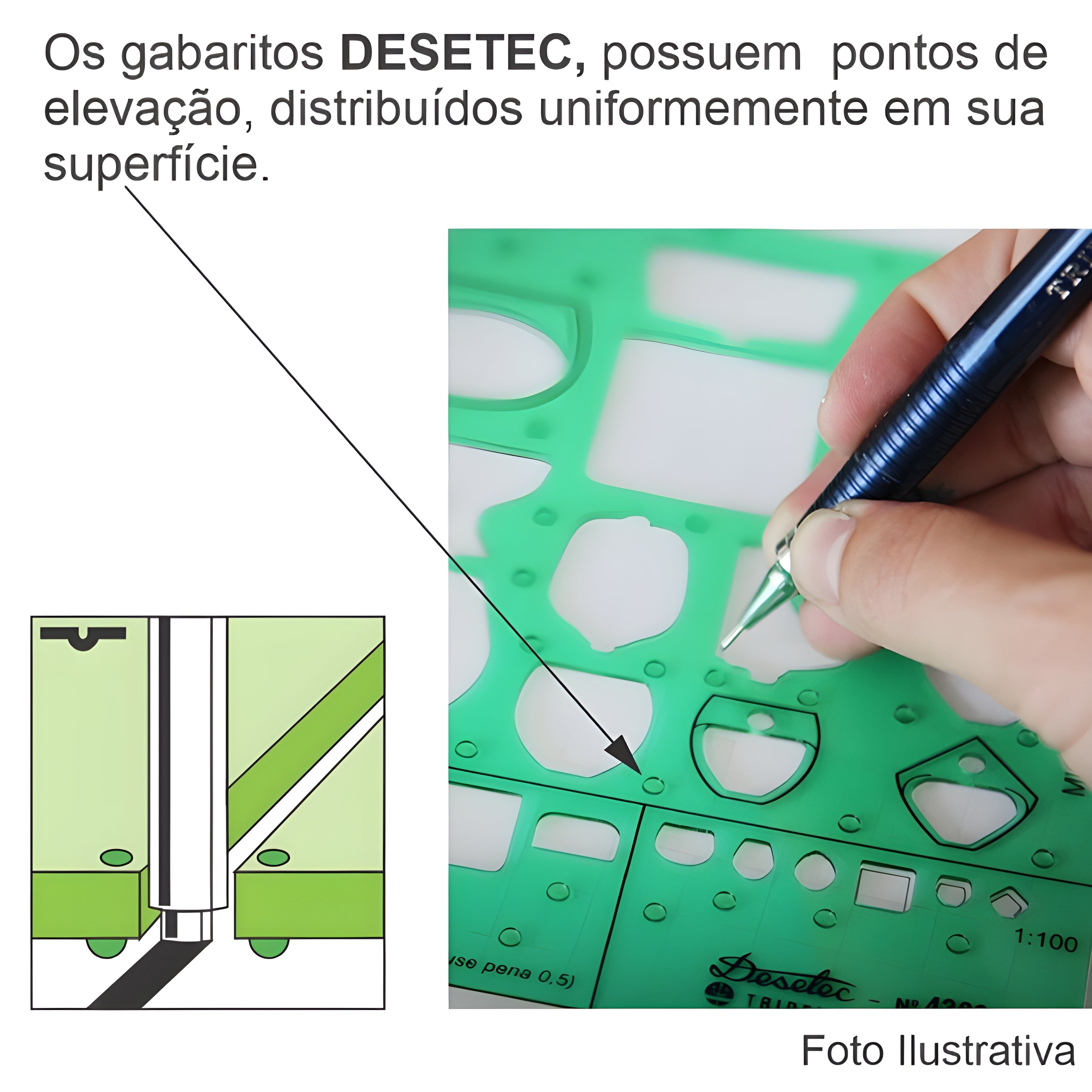 Gabarito Trident Desetec de Sanitários Escala 1:50 24x12 Cm - Modelo 4381 em Astralon com Ressalto para Tinta
