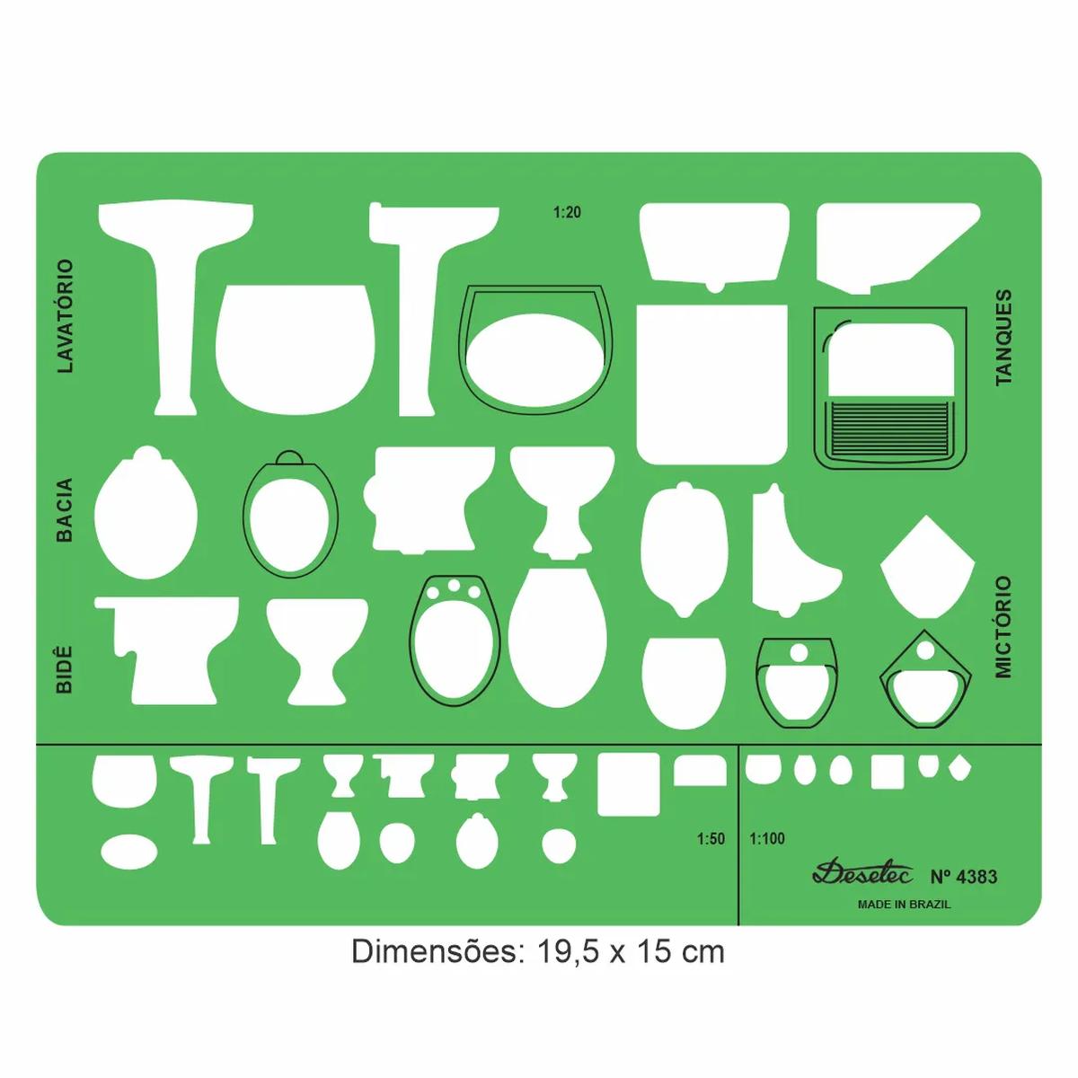Gabarito Trident Desetec Sanitários com Escalas - 19,5 X 15 Cm - Modelo 4383 em Astralon com Ressalto para Tinta