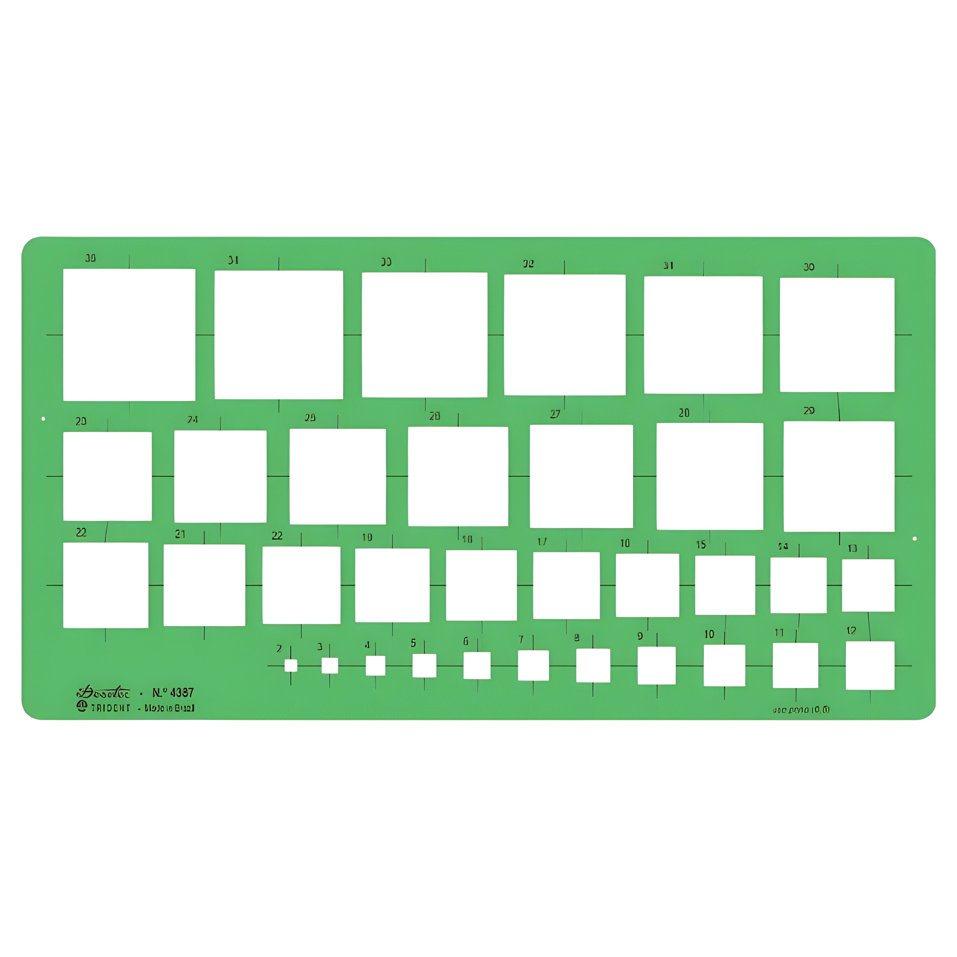 Gabarito de Quadrados Trident Modelo 4387 - 24,5 X 12 Cm - 34 Tamanhos de 2 a 35 Mm com Ressalto para Tinta