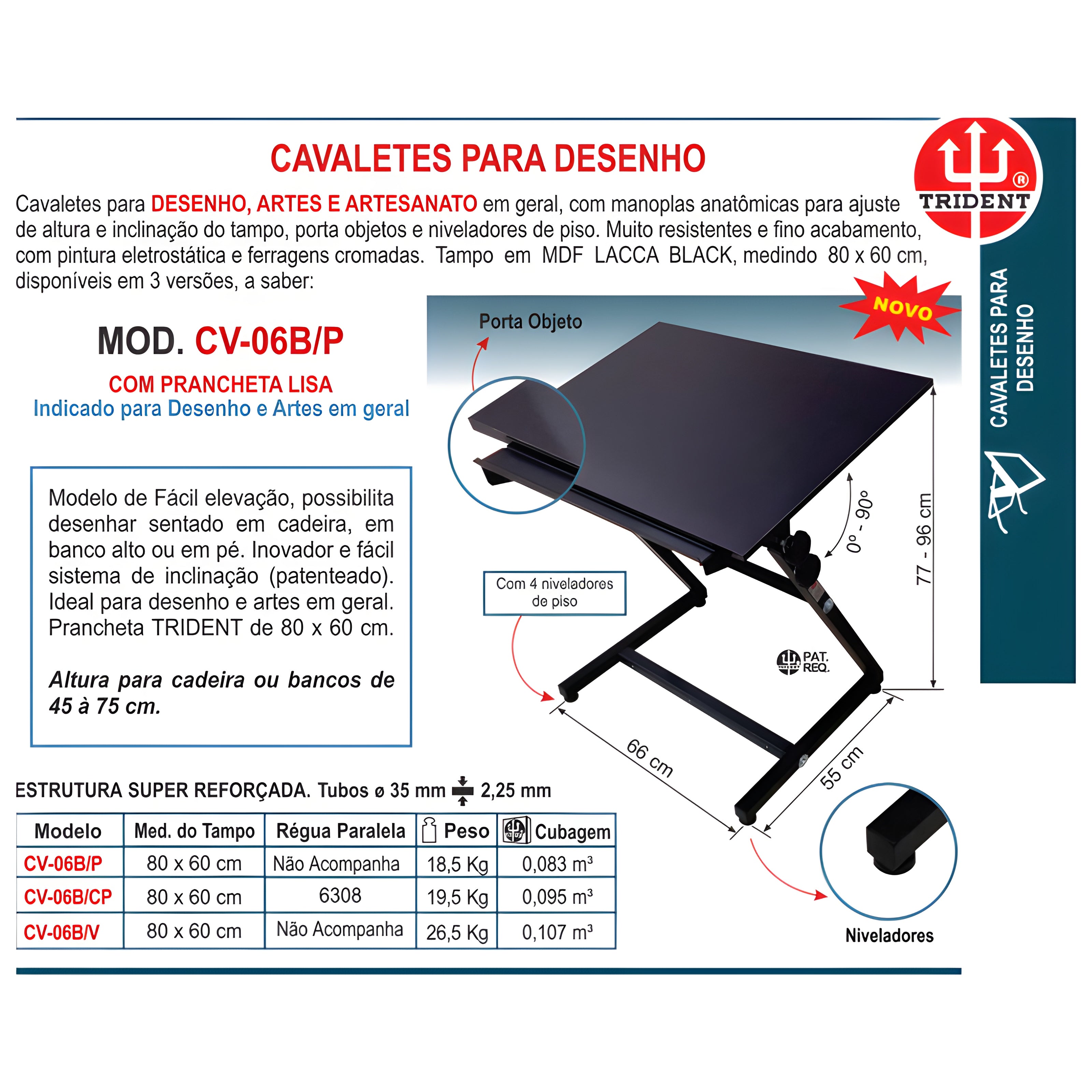 Cavalete Prancheta Trident com Tampo Acoplado 80x60 Cv-06
