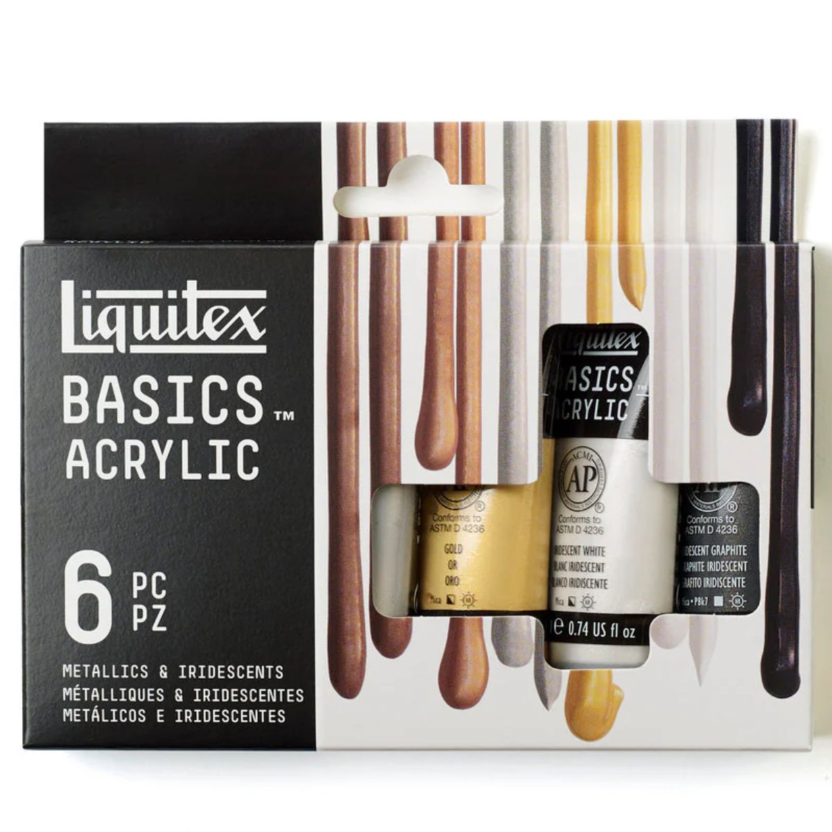 Estojo de Tinta Acrílica Liquitex Basics 22ml com 6 Cores Metálicas