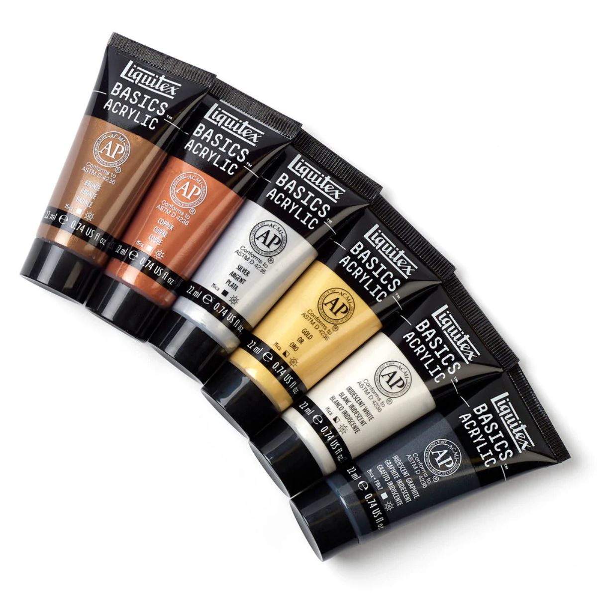 Estojo de Tinta Acrílica Liquitex Basics 22ml com 6 Cores Metálicas