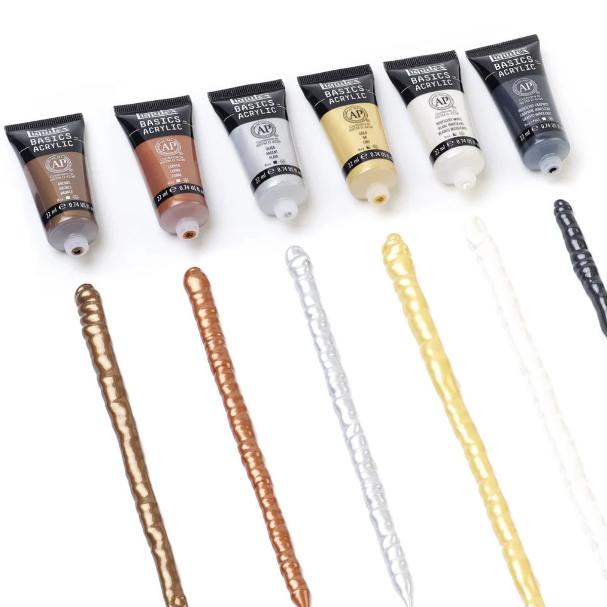 Estojo de Tinta Acrílica Liquitex Basics 22ml com 6 Cores Metálicas