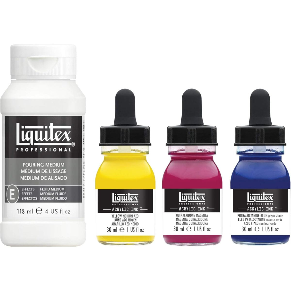 Kit Tinta Acrílica Ink 30ml Liquitex ? 3 Cores Primarias + 1 Médium