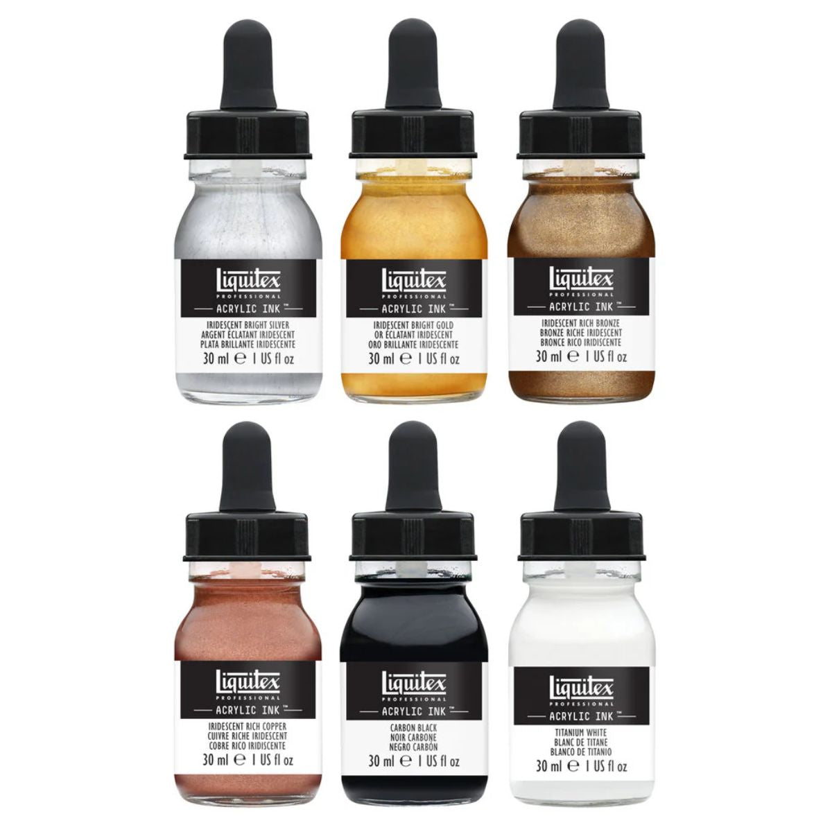 Estojo de Tinta Acrílica Liquitex Ink 30ml com 6 Cores Metálicas