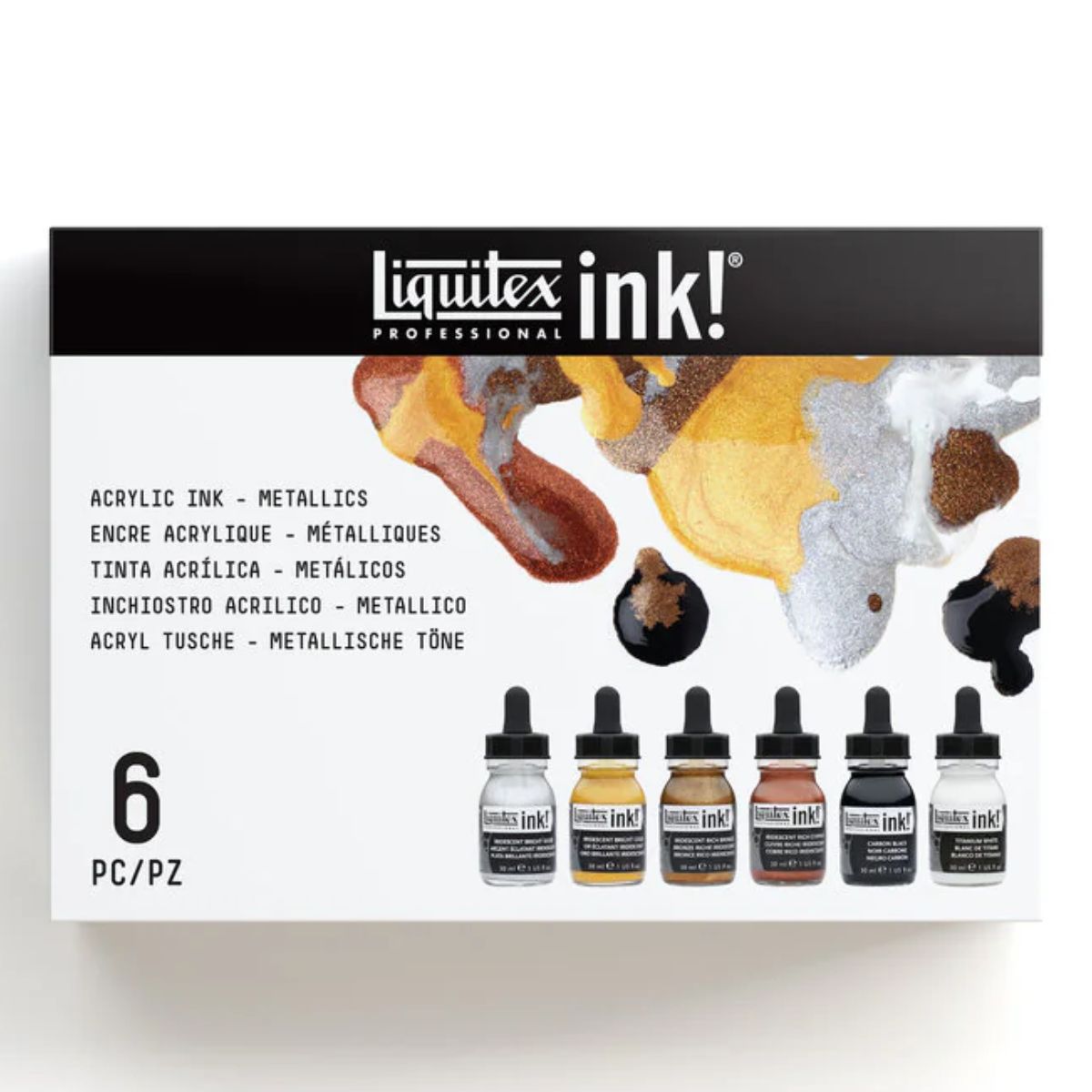 Estojo de Tinta Acrílica Liquitex Ink 30ml com 6 Cores Metálicas