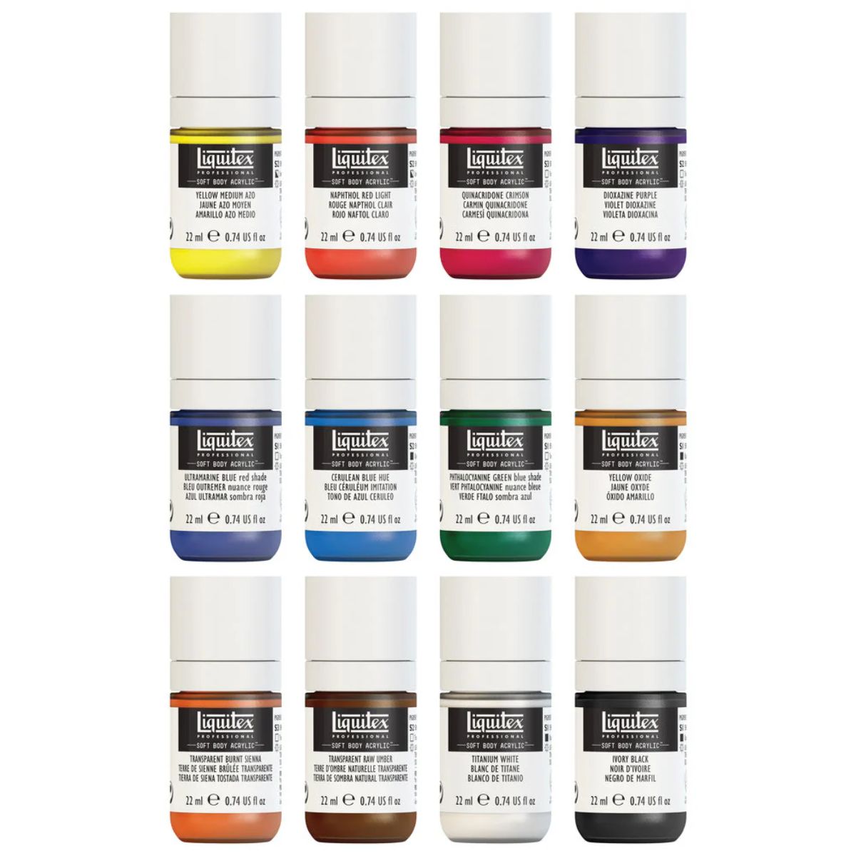 Estojo de Tinta Acrílica Liquitex Soft Body 22ml com 12 Cores