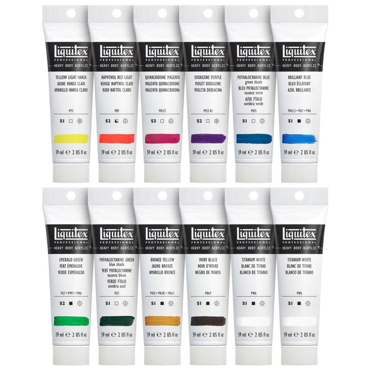 Estojo de Tinta Acrílica Liquitex Heavy Body 59ml com 12 Cores