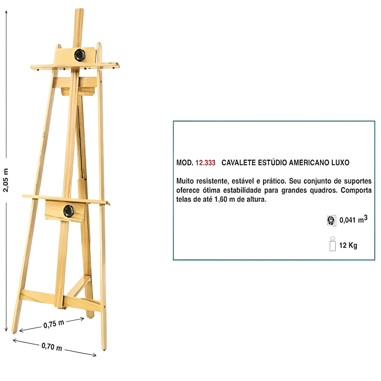 Cavalete para Pintura Trident Estúdio Americano Luxo Modelo 2,05x0,70x0,75cm - 12333