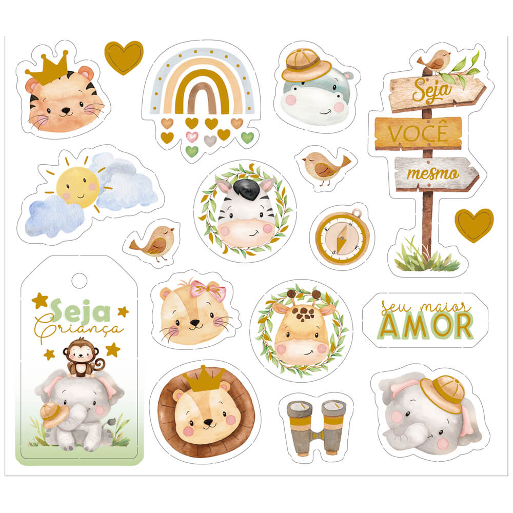 Die Cuts Apliques Recortados em Papel C Hot Stamping Coleção Meu Safari 15,1x13,1cm para Scrapbook e Scrapdecor Ldch-021 - Litoarte