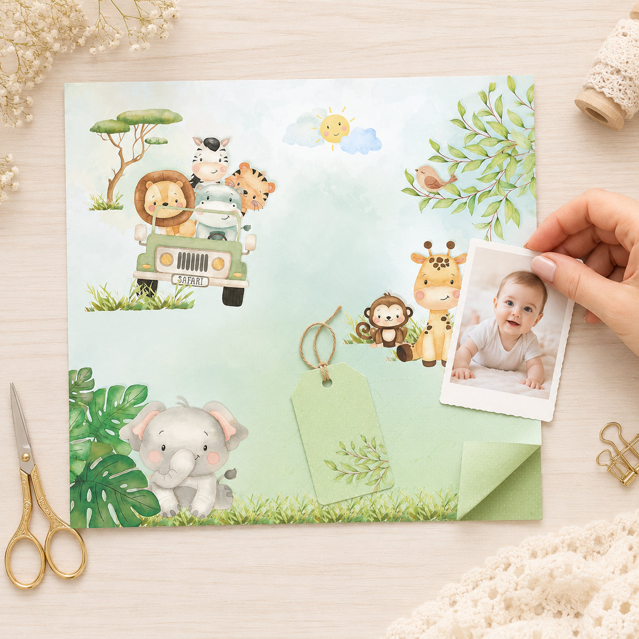 Papel para Scrapbook Dupla Face Coleção Meu Safari Principal 30,5x30,5cm para Scrapbook e Papelaria Criativa Sd-1299 - Litoarte